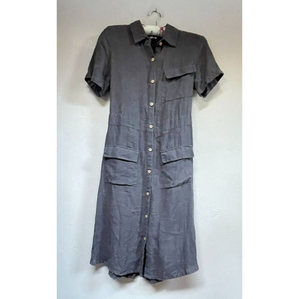 The Shanty Corporation Womens Casual Linen Shirt Dress Size XS Gray Short Sleeve